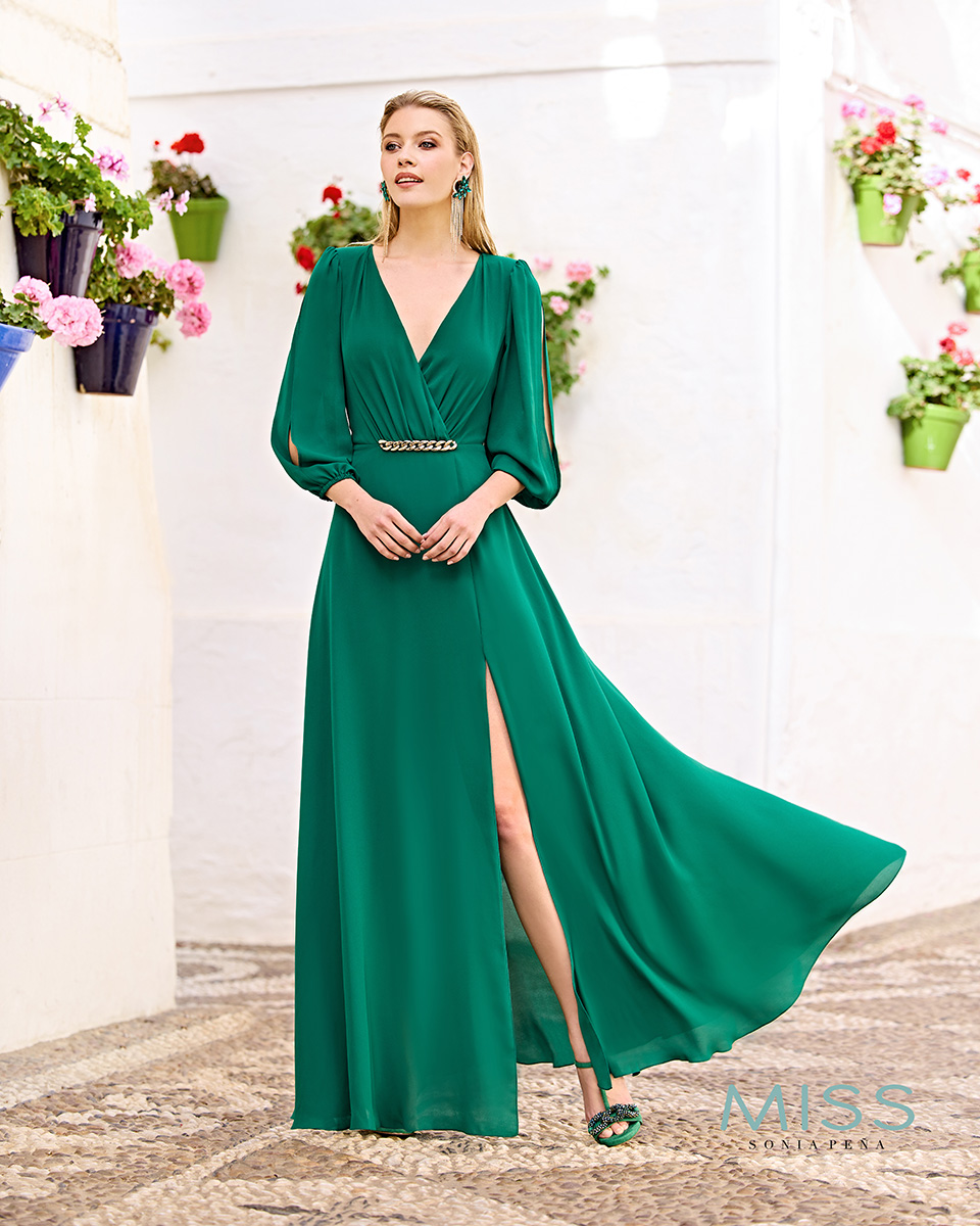 Vestido largo de Miss de Sonia Peña verde