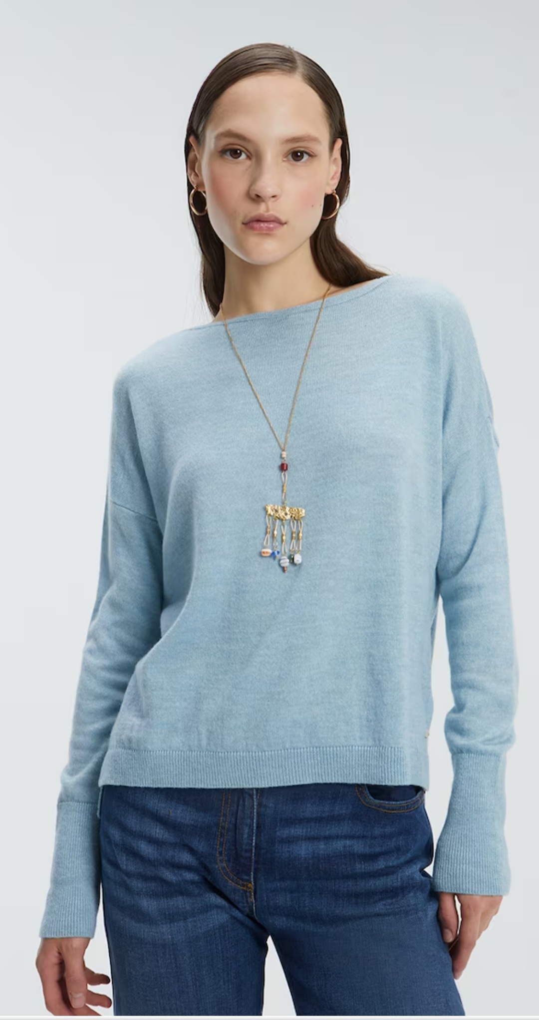 Jersey de mujer en punto liso con cuello barco