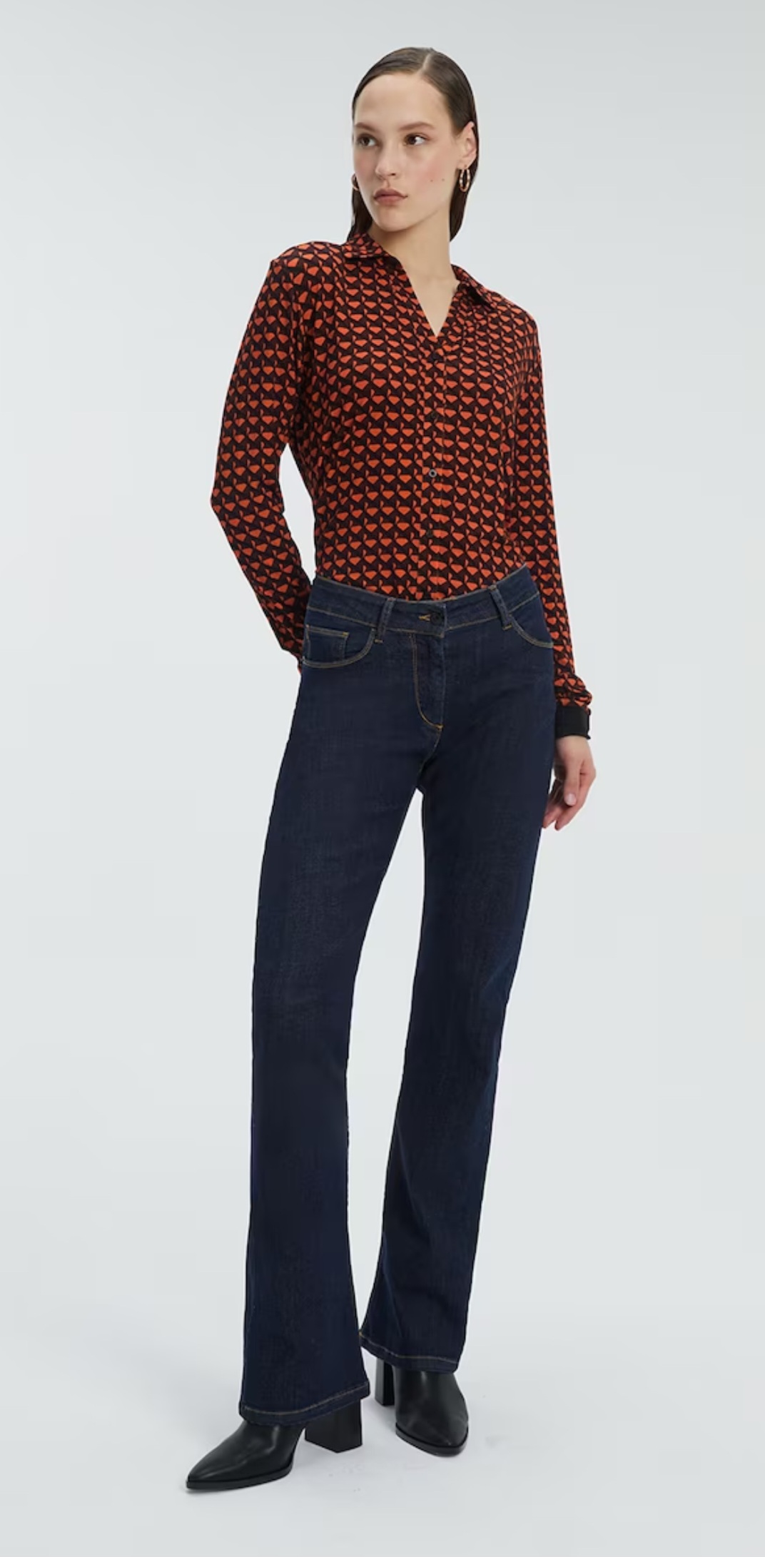 Camisa de mujer en punto estampado de manga larga
