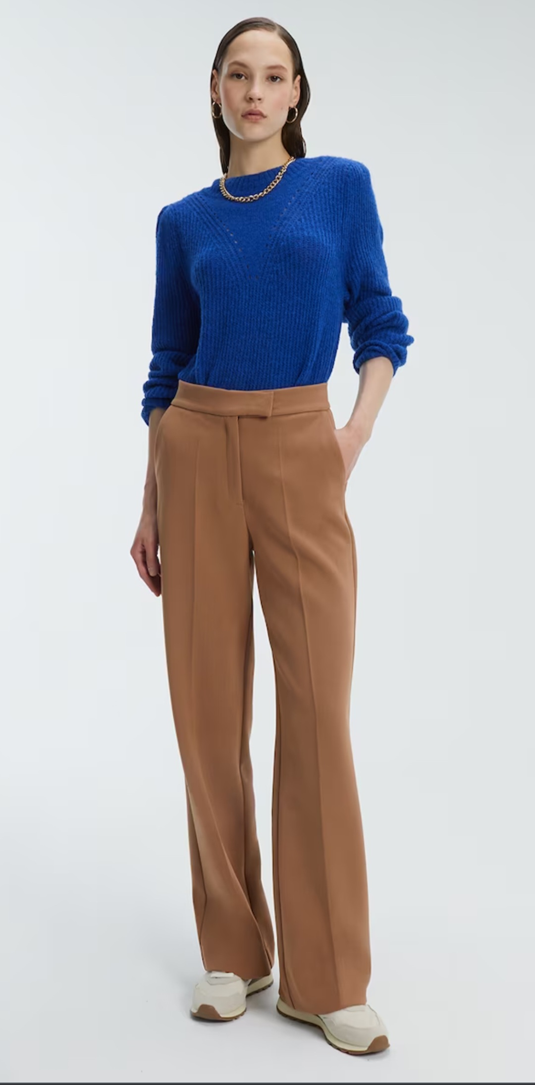 Pantalón palazzo de mujer liso con cintura alta