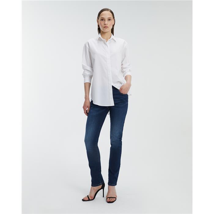 Pantalón vaquero recto azul para mujer