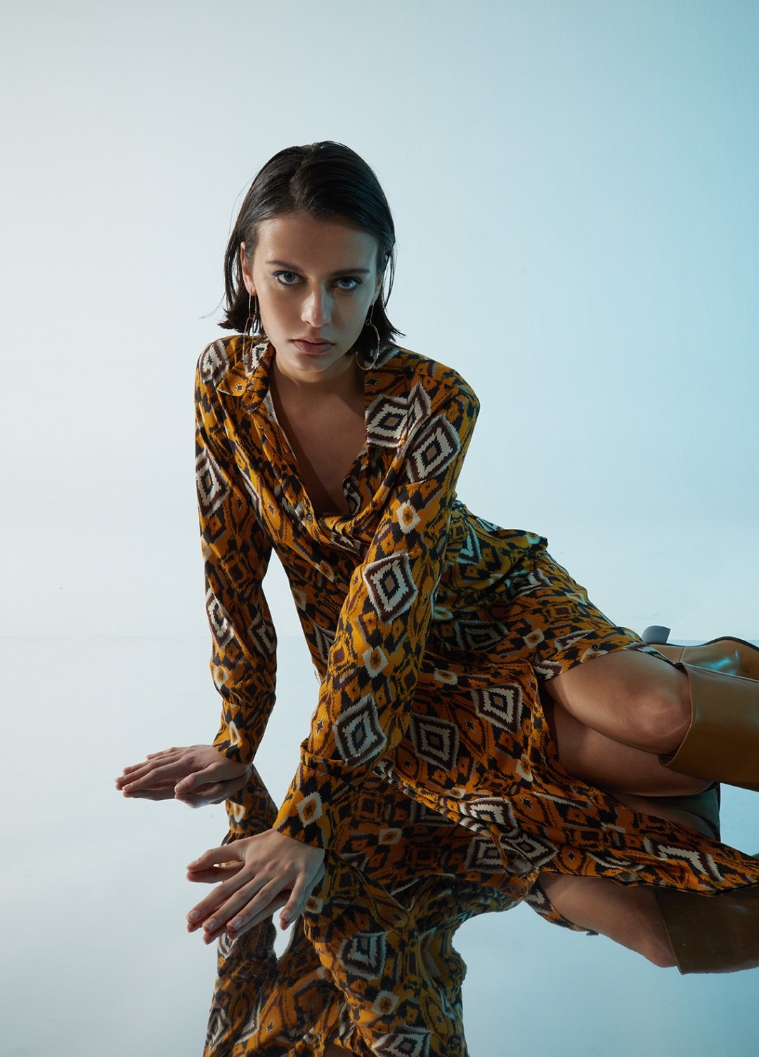 Vestido estampado mostaza Andam para mujer