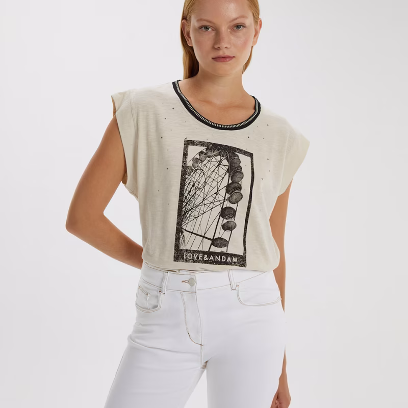 Camiseta dibujo Andam beige