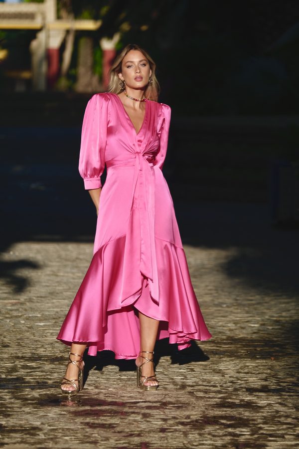 Vestido Merilyn Seda y Color fucsia