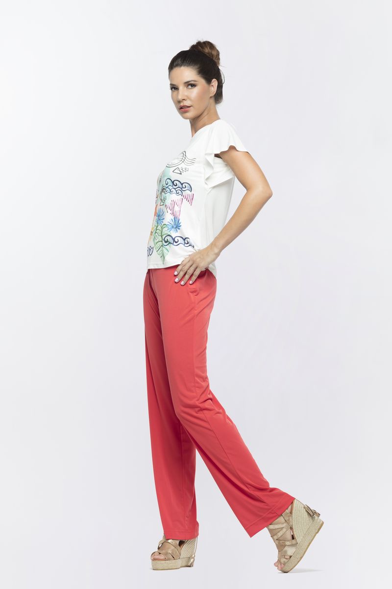 Pantalón liso recto coral