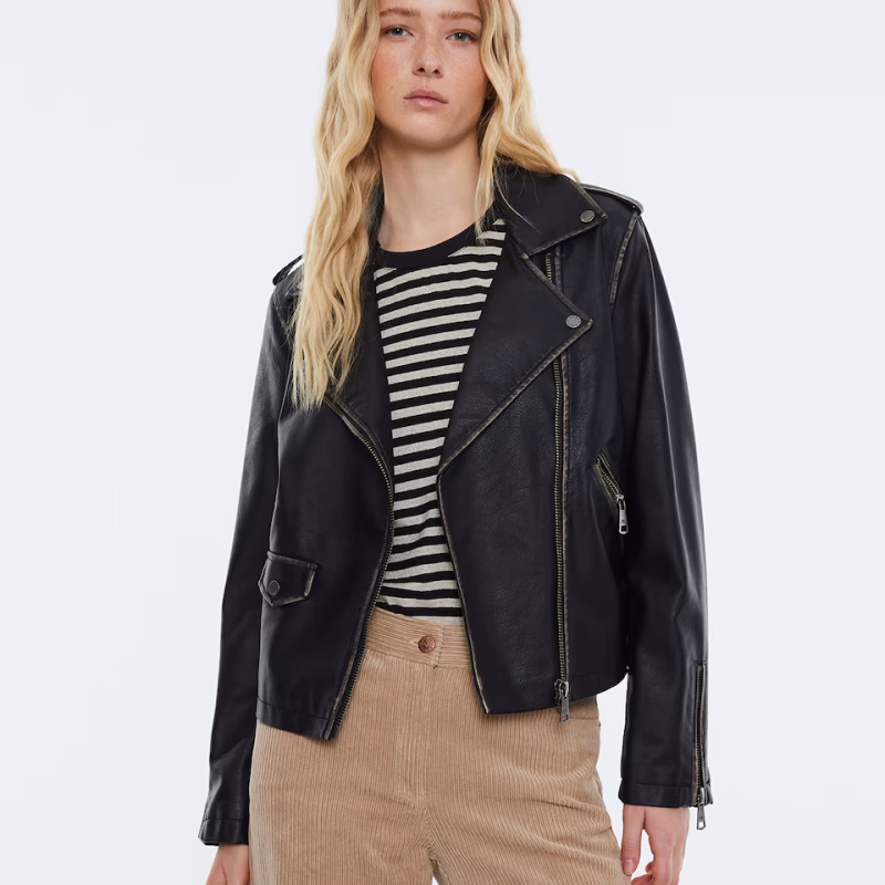 Cazadora biker polipiel Andam negra