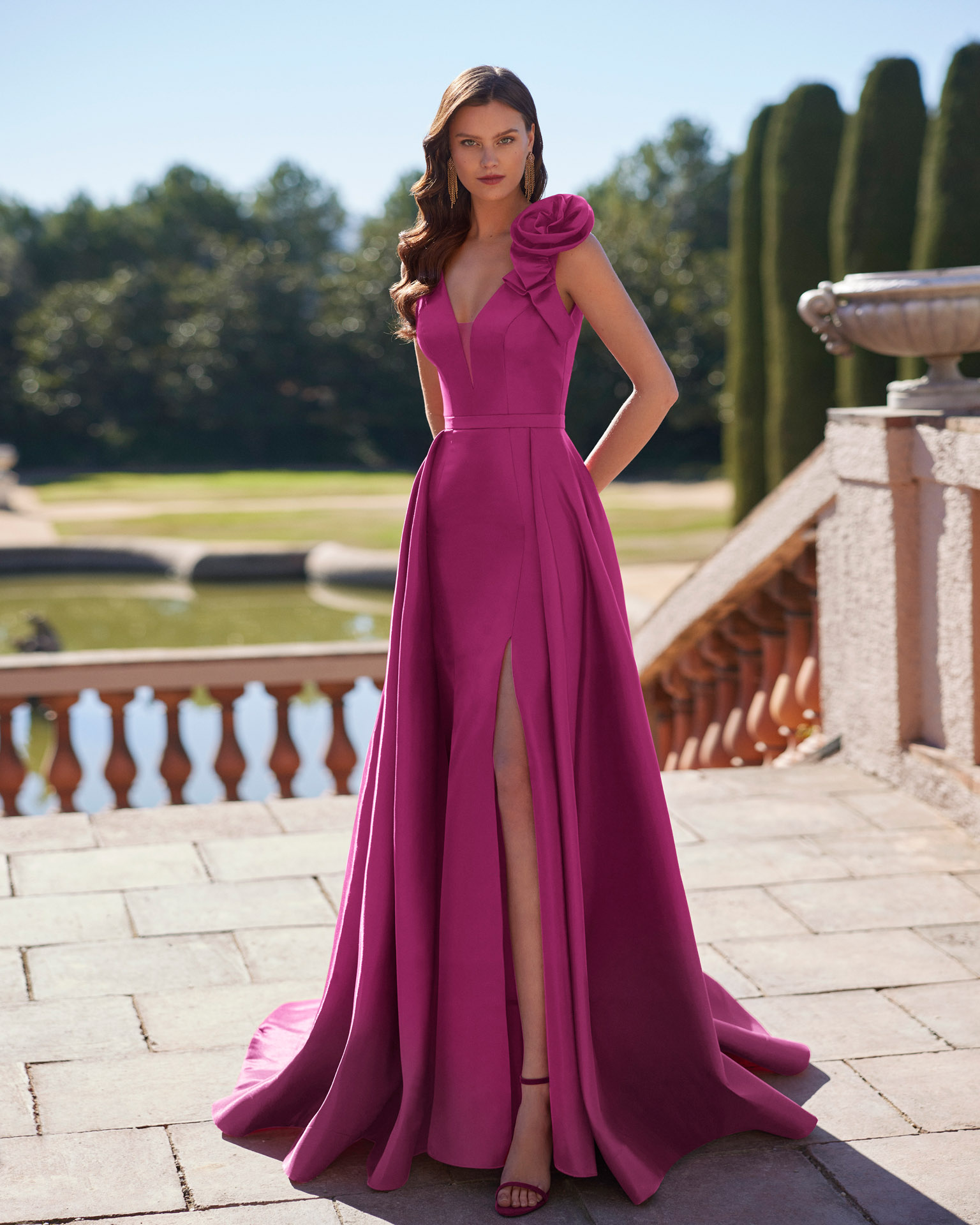 Vestido largo Marfil Barcelona geranio