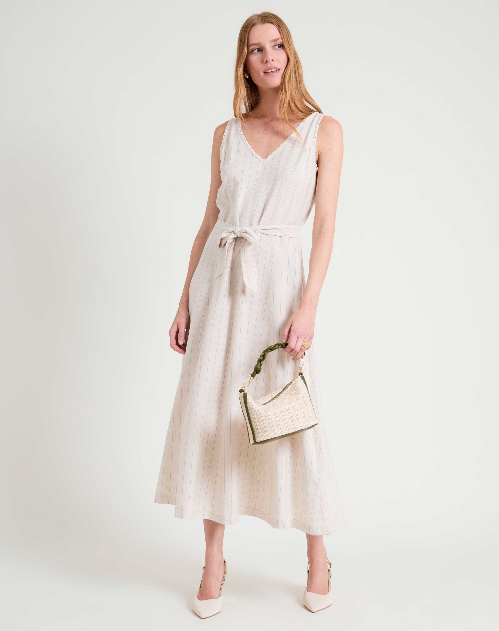 Vestido raya diplomática NafNaf crudo
