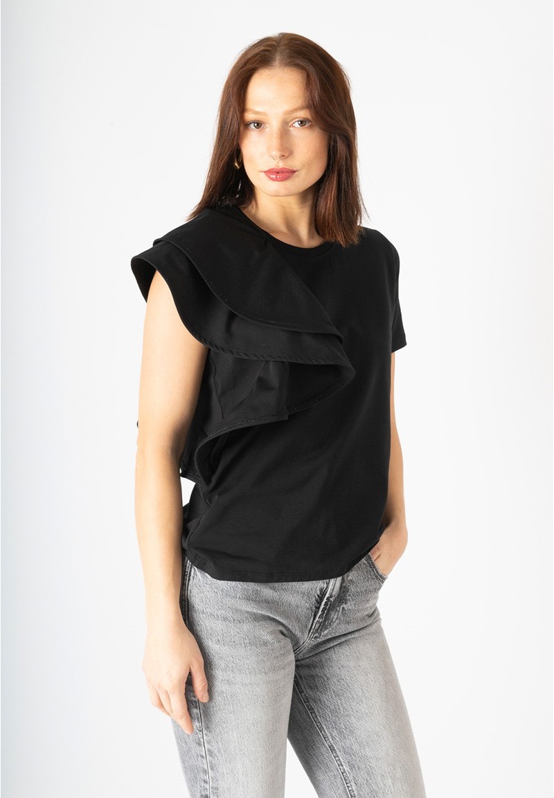 Camiseta volante asimétrico Animosa negro