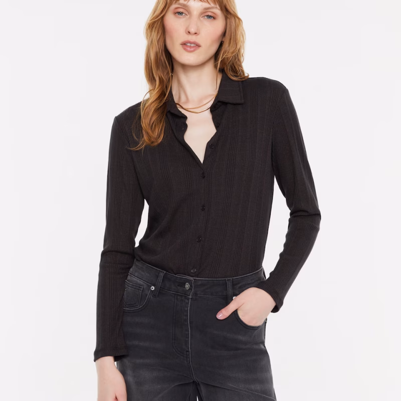 Camisa de mujer en punto canalé Andam marrón