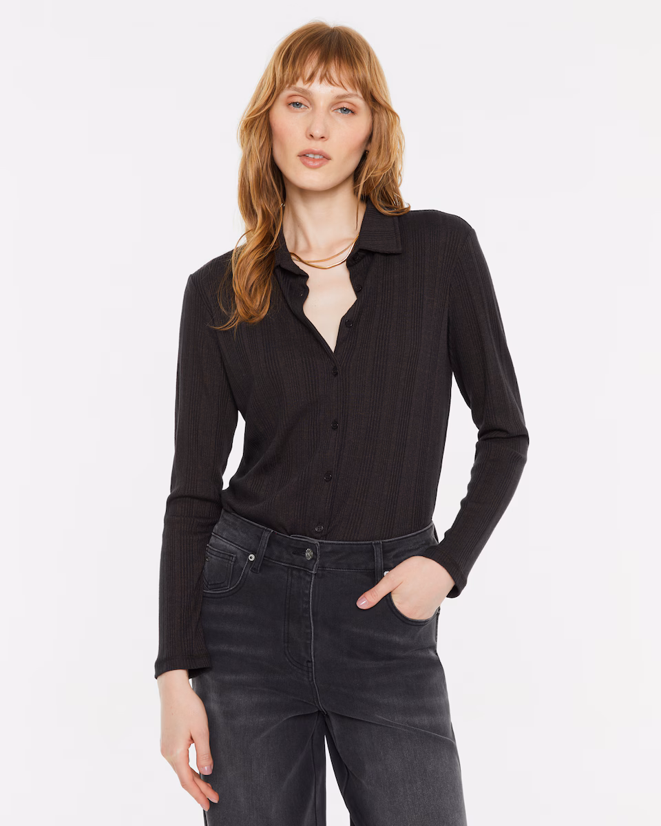Camisa de mujer en punto canalé Andam marrón