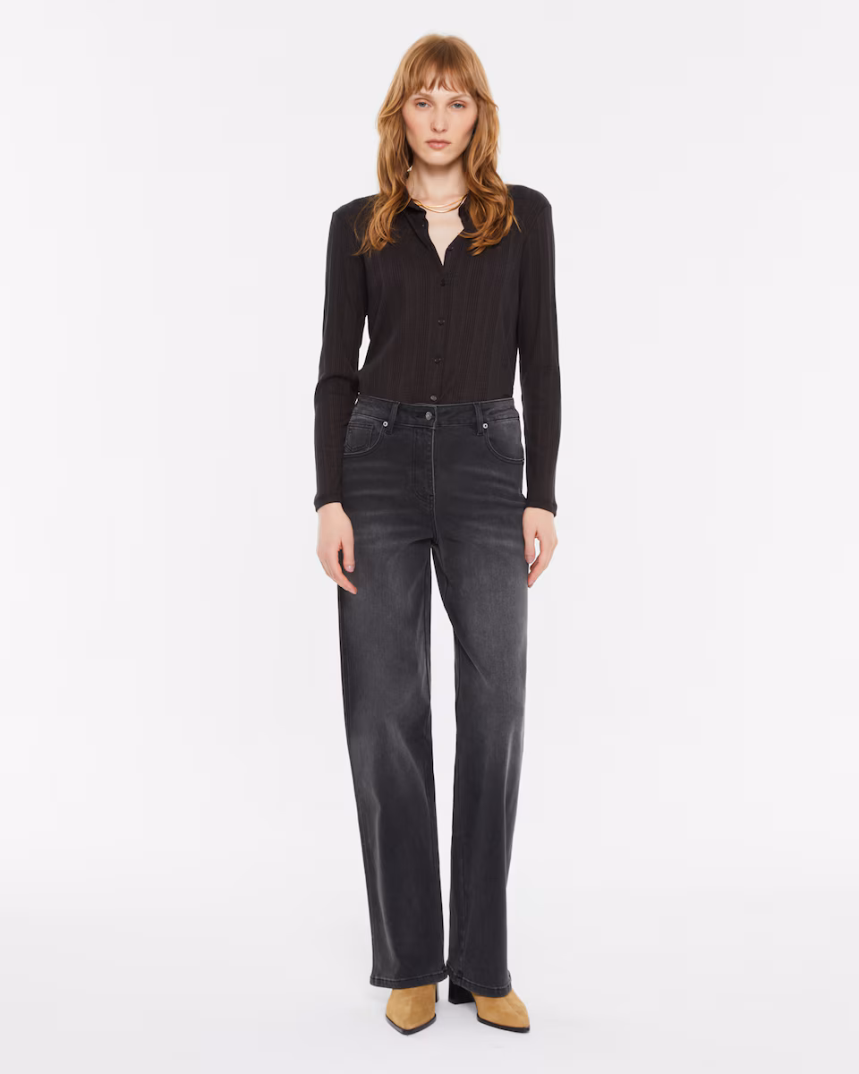 Camisa de mujer en punto canalé Andam marrón - Imagen 2