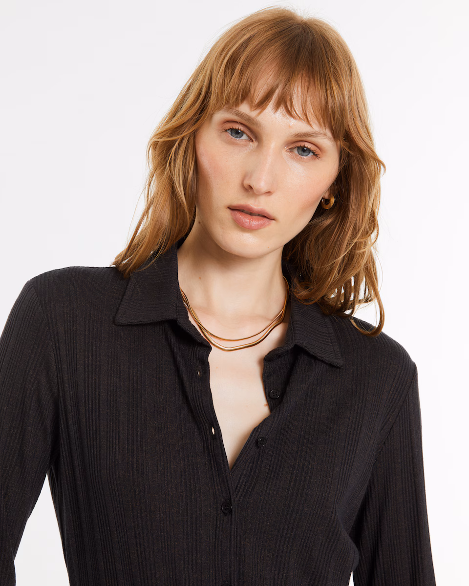 Camisa de mujer en punto canalé Andam marrón - Imagen 4