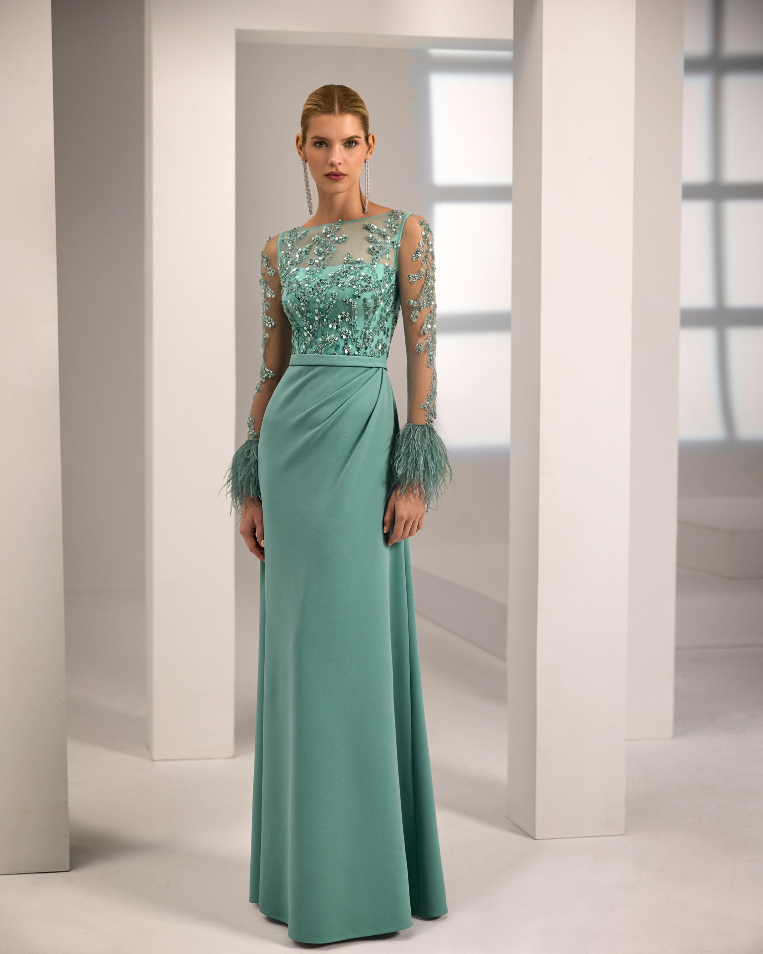 Vestido largo 1JG2 Marfil Barcelona celadón