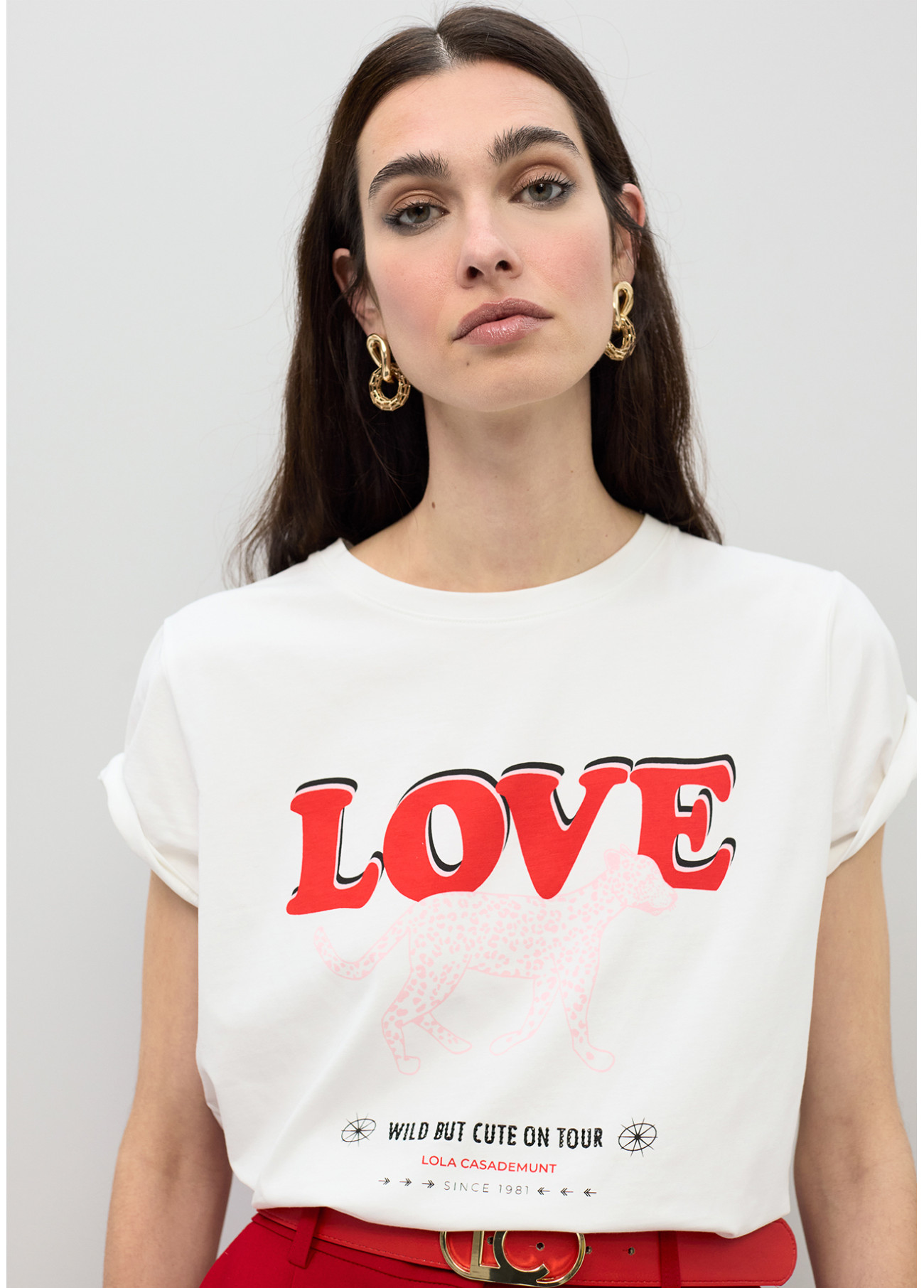 Camiseta leopardo perfil LOVE Lola Casademunt blanca