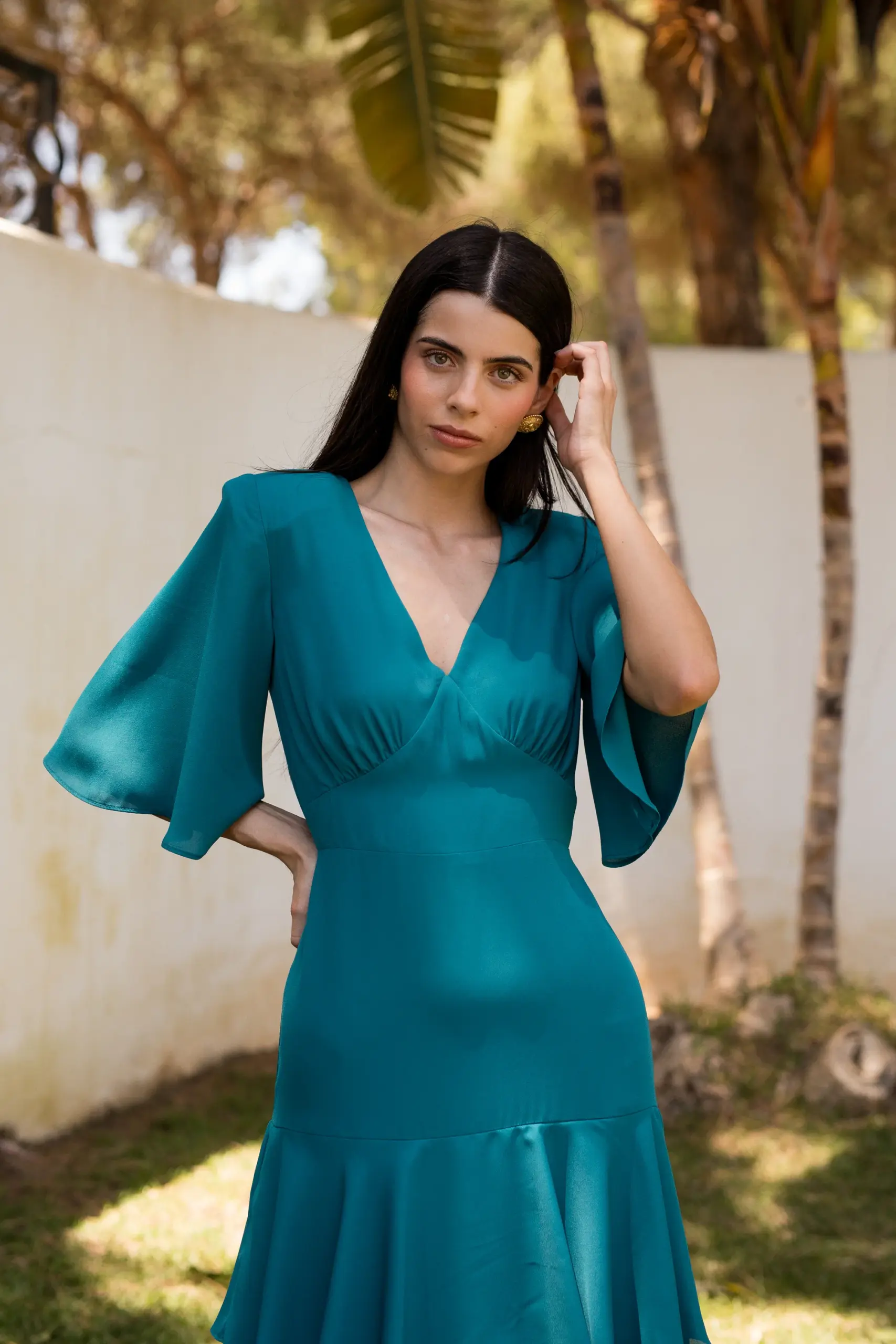 Vestido Brigitte Meryfor azul petróleo elegante para invitada
