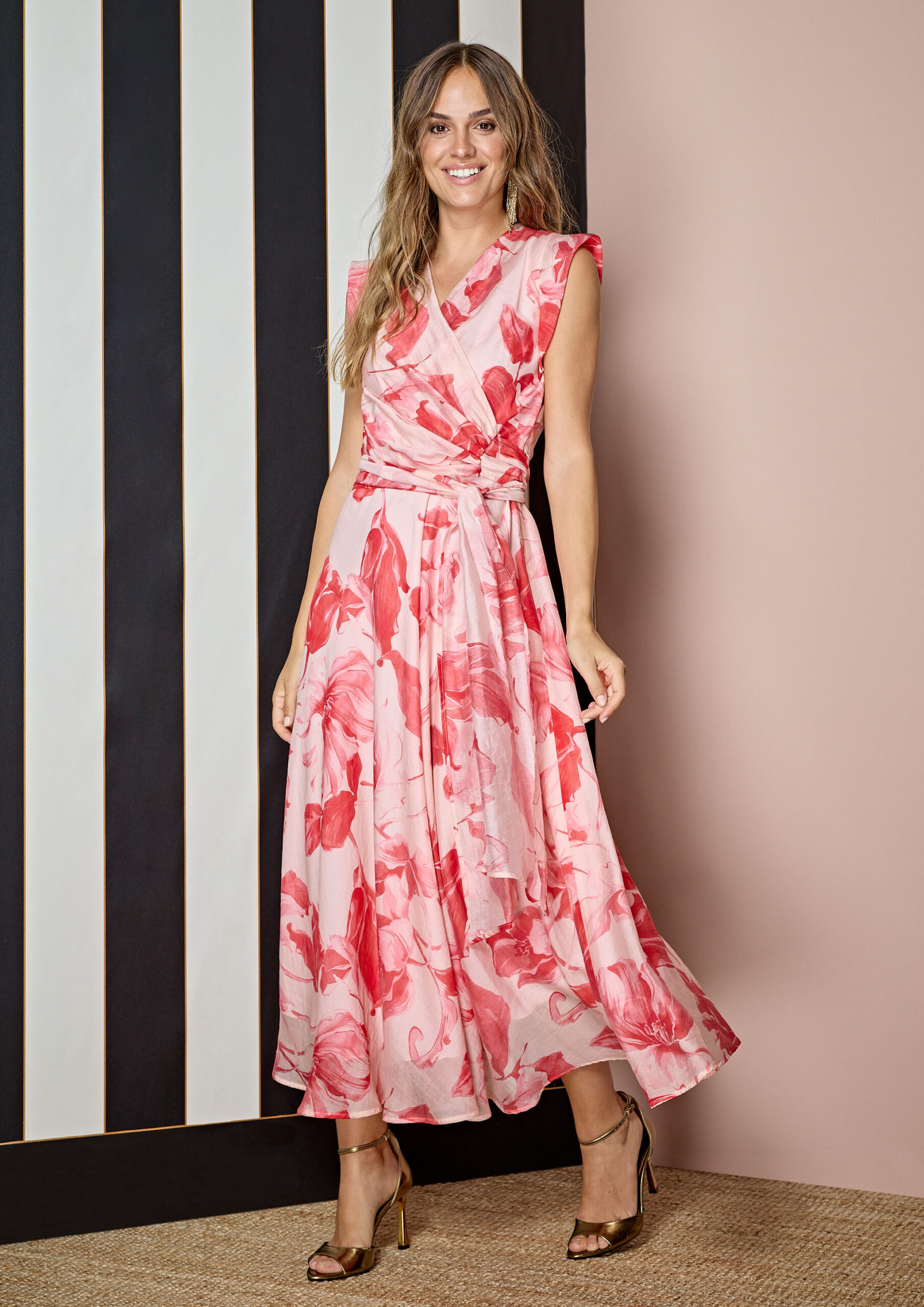 Vestido midi estampado rojo Alba conde elegante