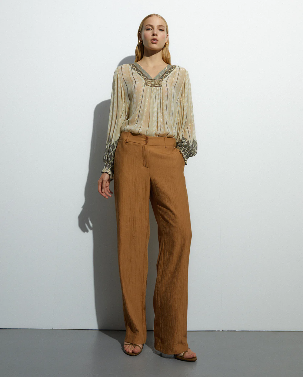 Pantalón recto Andam tiro alto mujer marrón