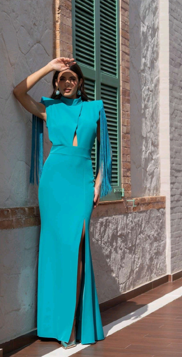 Vestido largo Doñana Mariquita Atelier turquesa