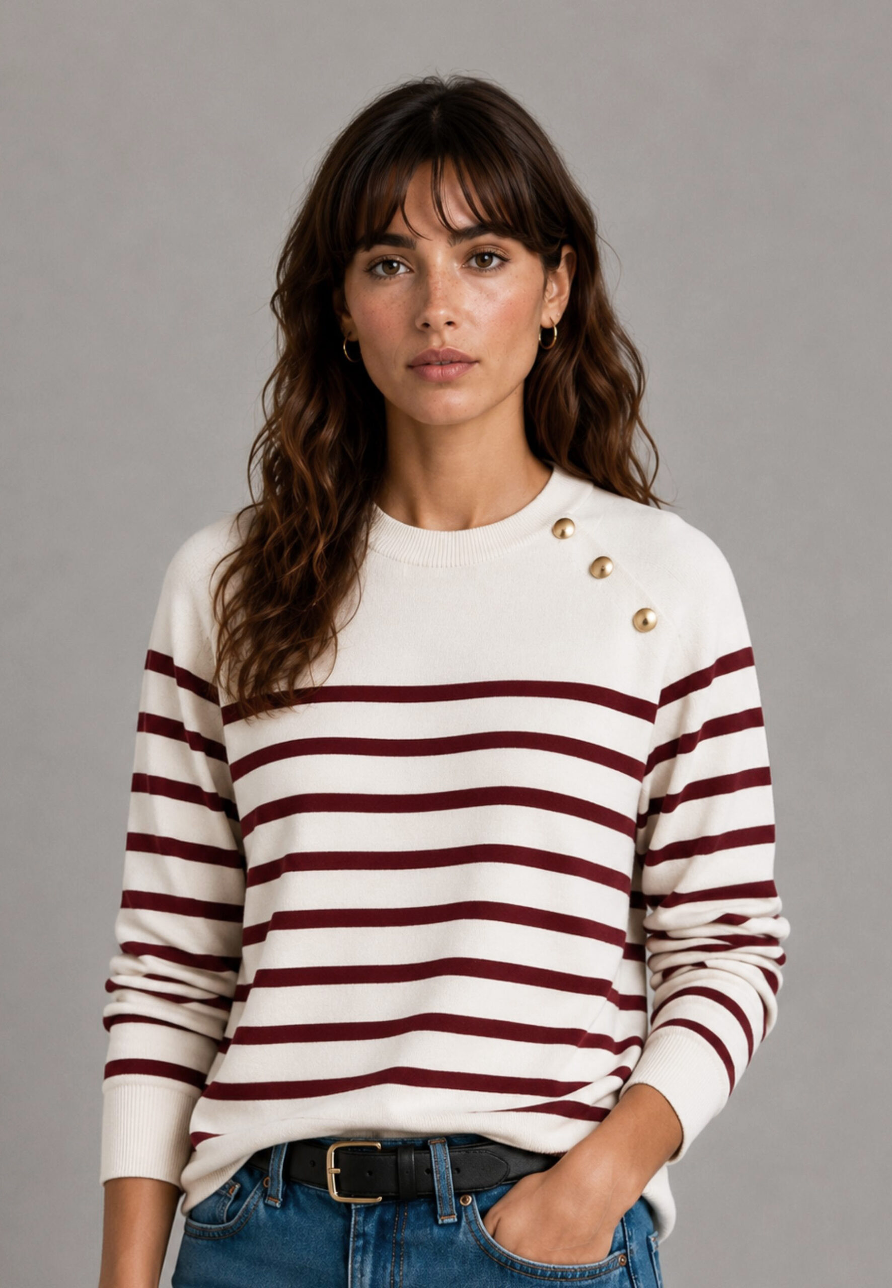 Jersey de mujer de rayas con botones Dandara crudo