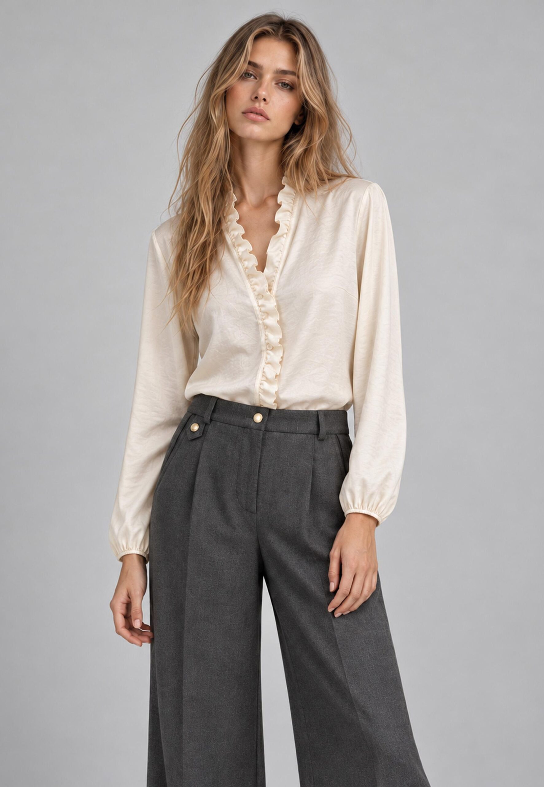 Camisa de mujer con volante Dandara crudo