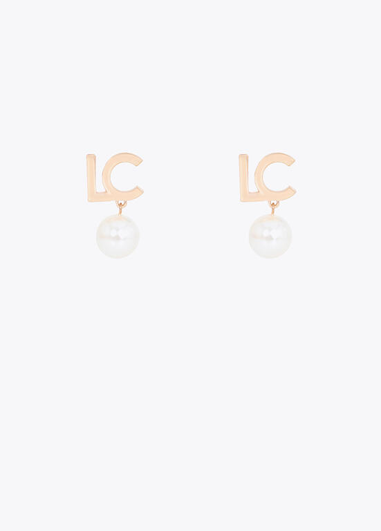 Pendiente combinado con logotipo y perla Lola Casademunt dorado
